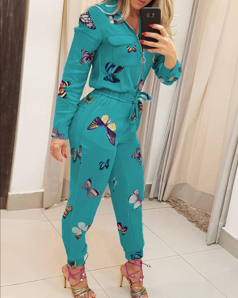 Casual Butterfly Print Jumpsuit
