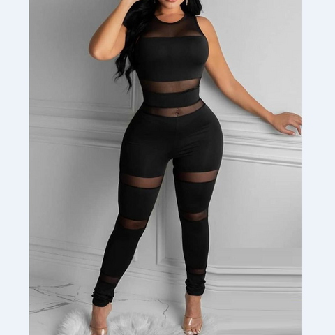 Casual Black V-Neck Stitching Long Sleeve Jumpsuit