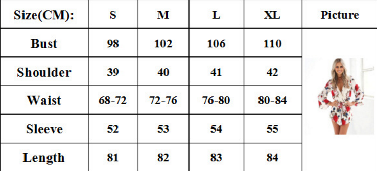 V-neck Red Flowers Printed Long Sleeve Chiffon Rompers