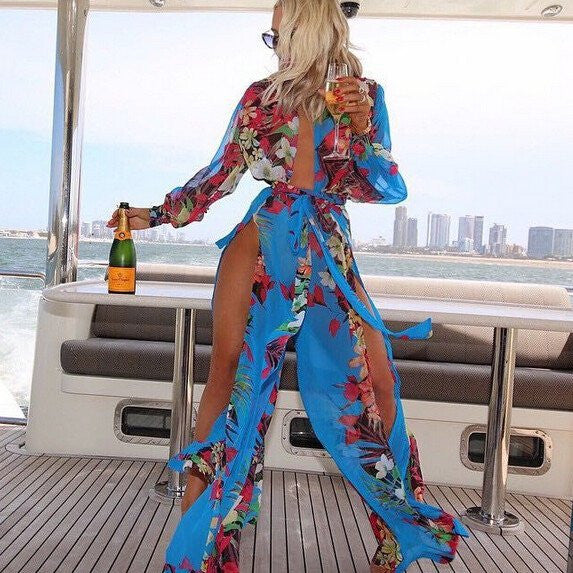 deep v beach dress CHIFFON – Shodg It'S My Birthday Graphic Sweep Train Neckline COLORCOUNT:2 Color:Denim