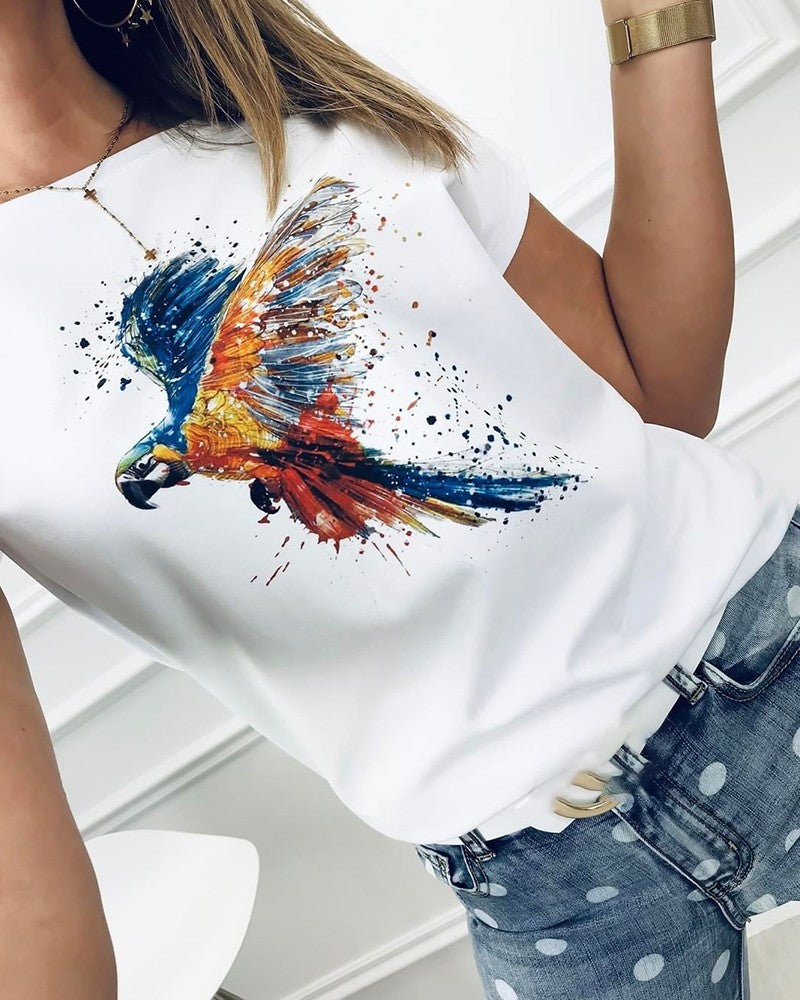 Women'S Eagle Bird Animal Print Round Neck Short Sleeve T-Shirt