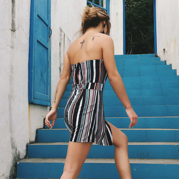 Sexy High Waist Backless Striped Jumpsuit