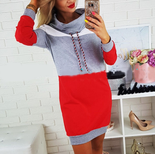 Women'S High-Necked Long-Sleeved Sweater Dress