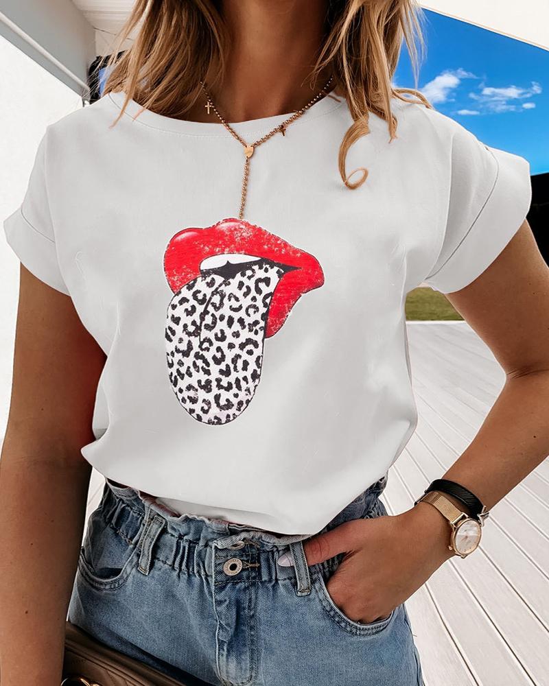 Printed Short Sleeve Round Neck T-Shirt