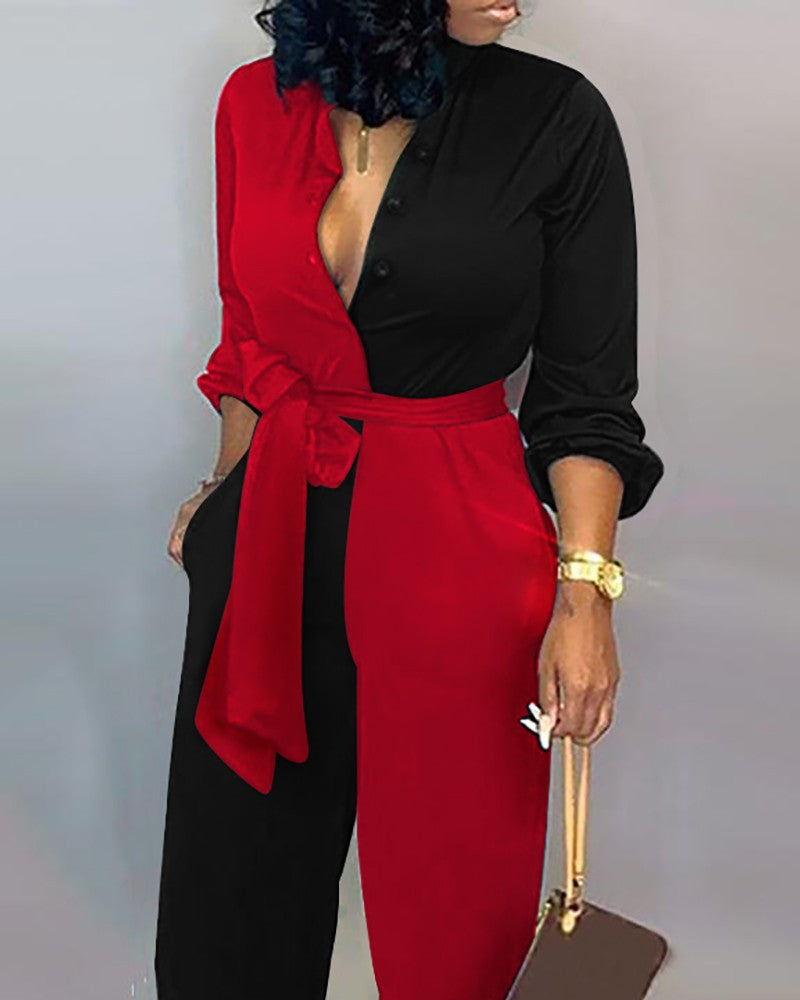 V-Neck Long Sleeve Jumpsuit