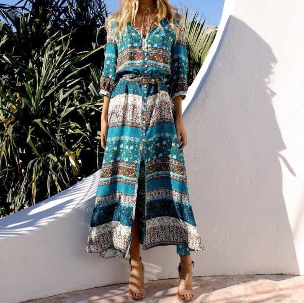 Casual Long Sleeve Bohemian Maxi Dress