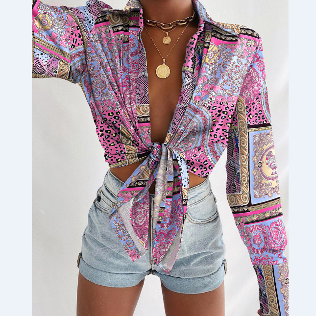 Long Sleeve Fashion Sexy Print Shirt