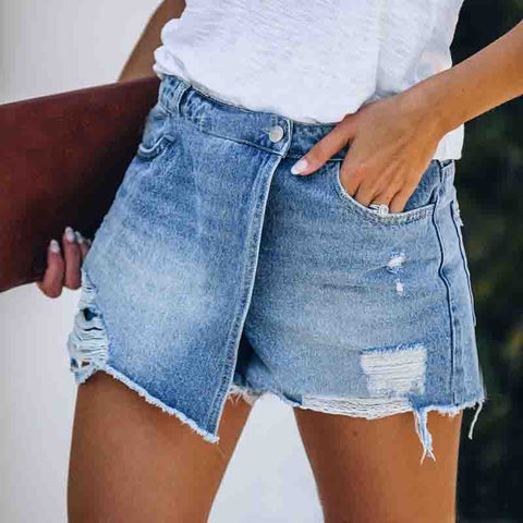 Slim Stretch Lace Stitching Denim Shorts