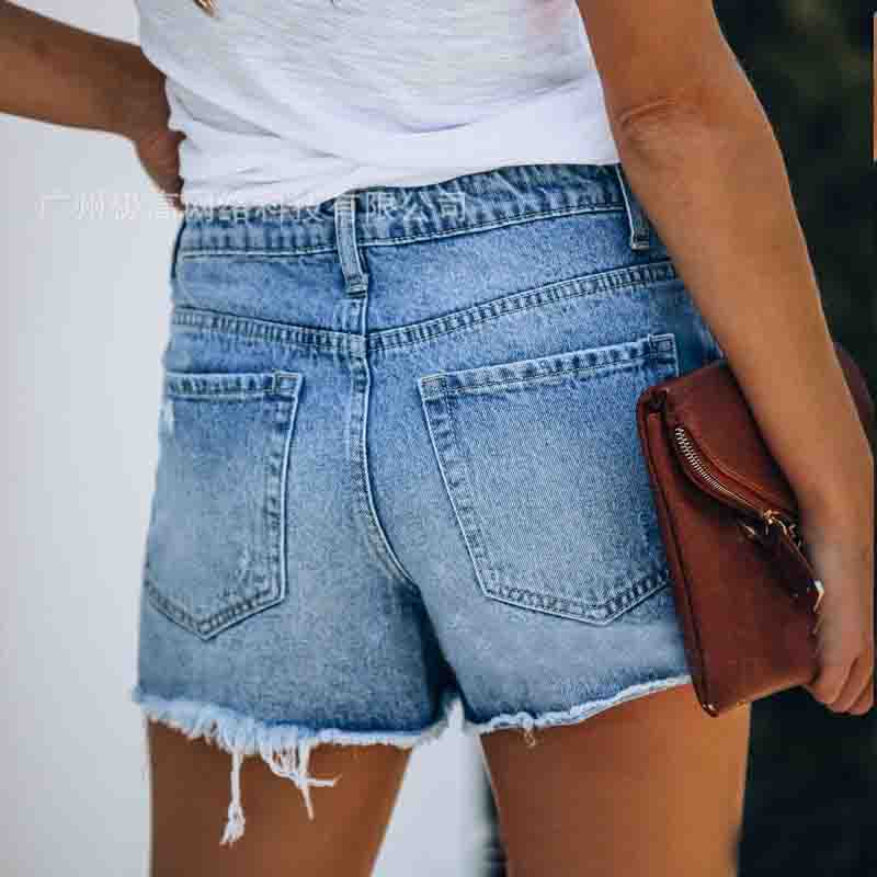 Solid Color Women'S Ripped Denim Shorts