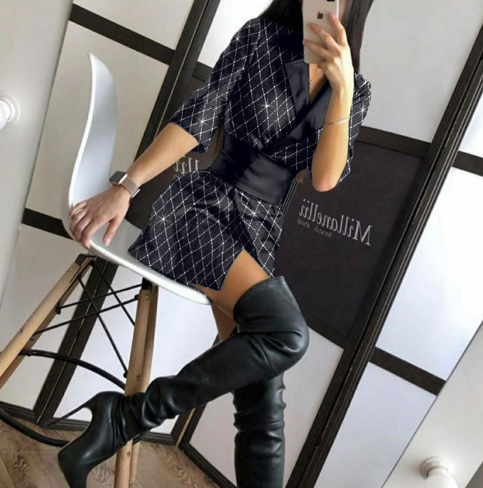 Elegant Solid Color Women'S Splicing Long Sleeve Dress
