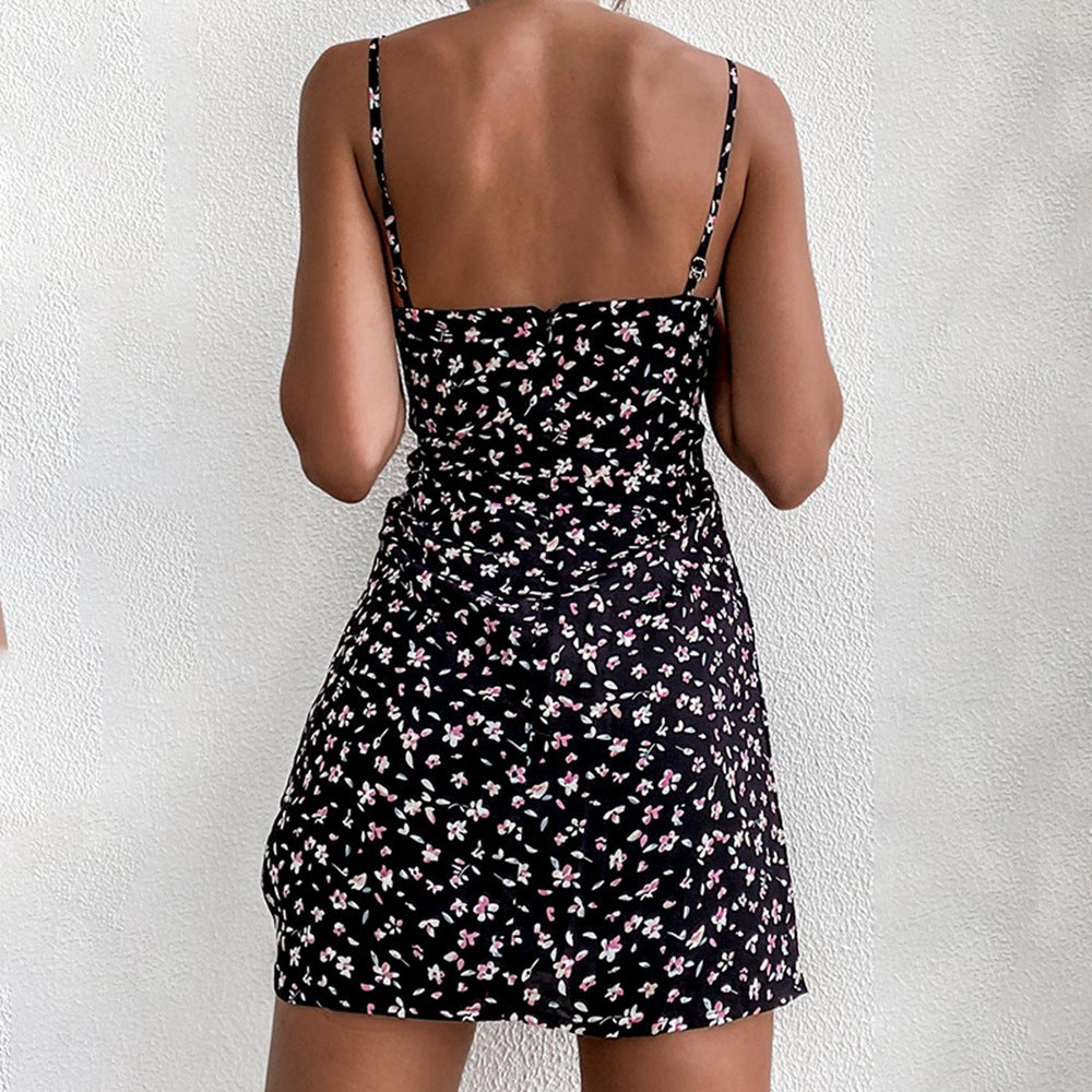 Women'S Sexy Low-Cut Sling Backless Floral Dress