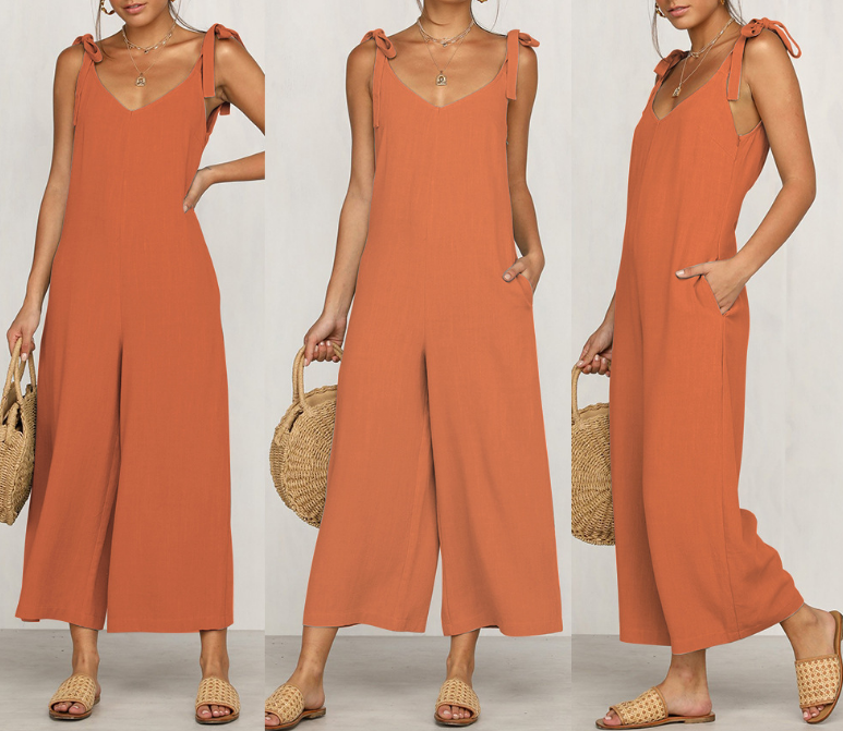 Women'S Backless Solid Color Loose Jumpsuit
