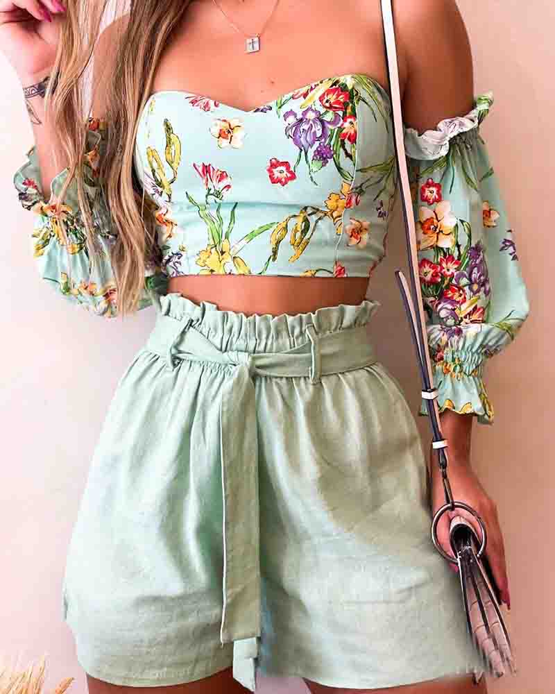Women'S One-Shoulder Print Two-Piece Set