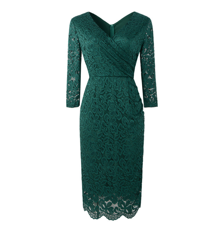 Cross V-Neck Lace Pencil Dress