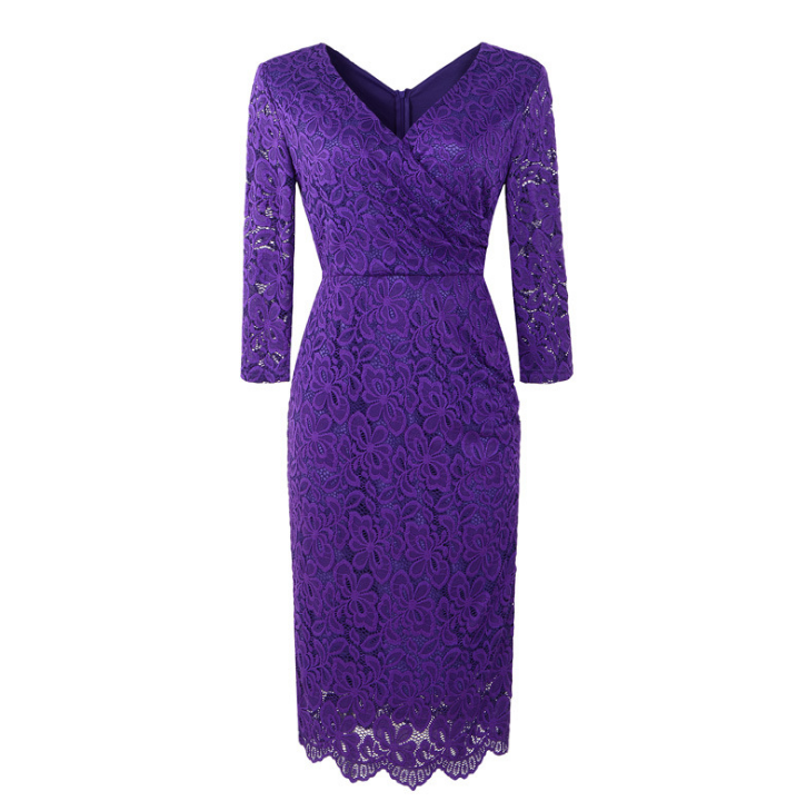 Cross V-Neck Lace Pencil Dress