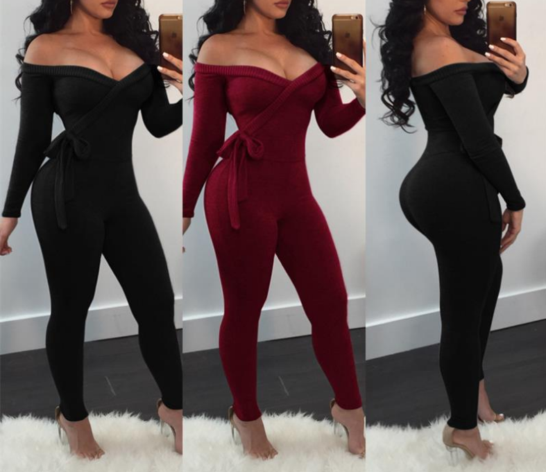 Sexy V-Neck High Waist Off-Shoulder Jumpsuit