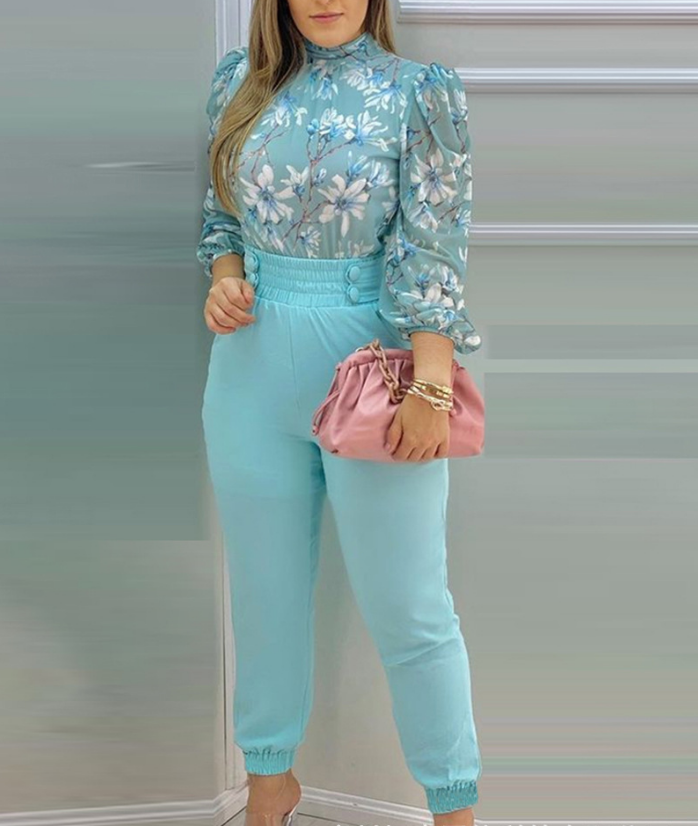 Sweet Printed Chiffon Two-Piece Suit