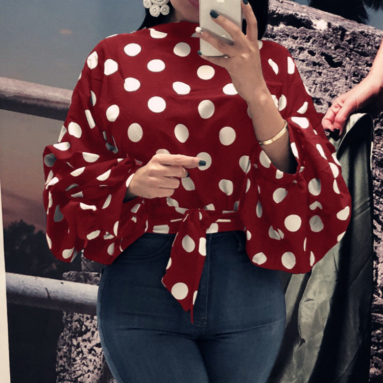 Polka Dot Print Bowknot Shirt