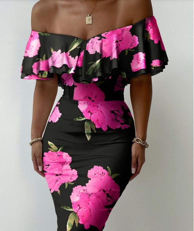 Printed Temperament Slim Sexy High Waist Dress