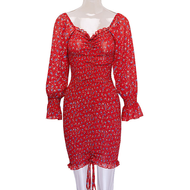 Floral Chiffon Sexy Long Sleeve Hip Dress
