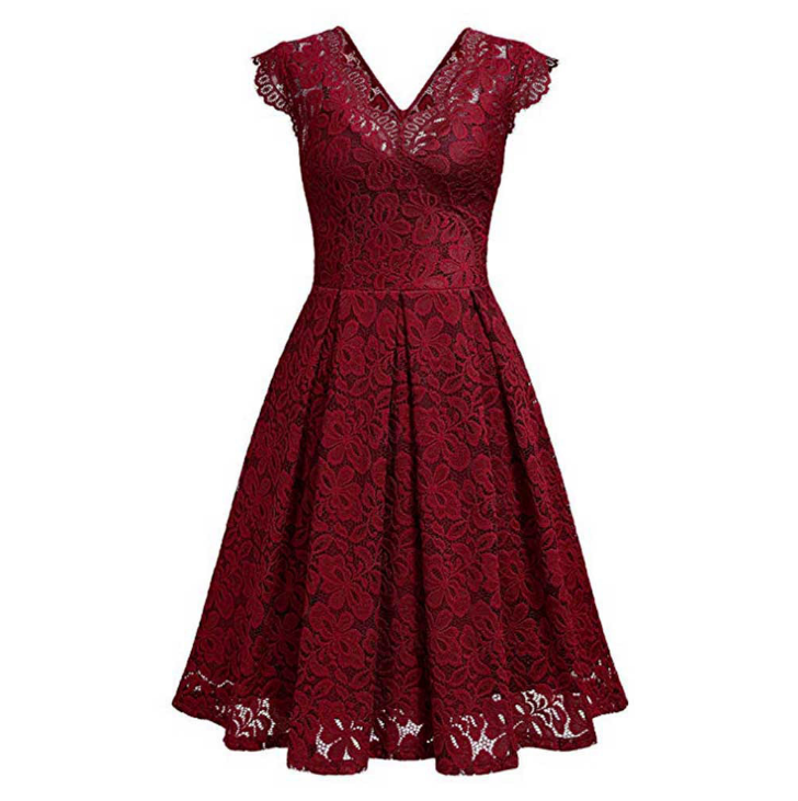 V-Neck Sleeveless Lace Evening Dress