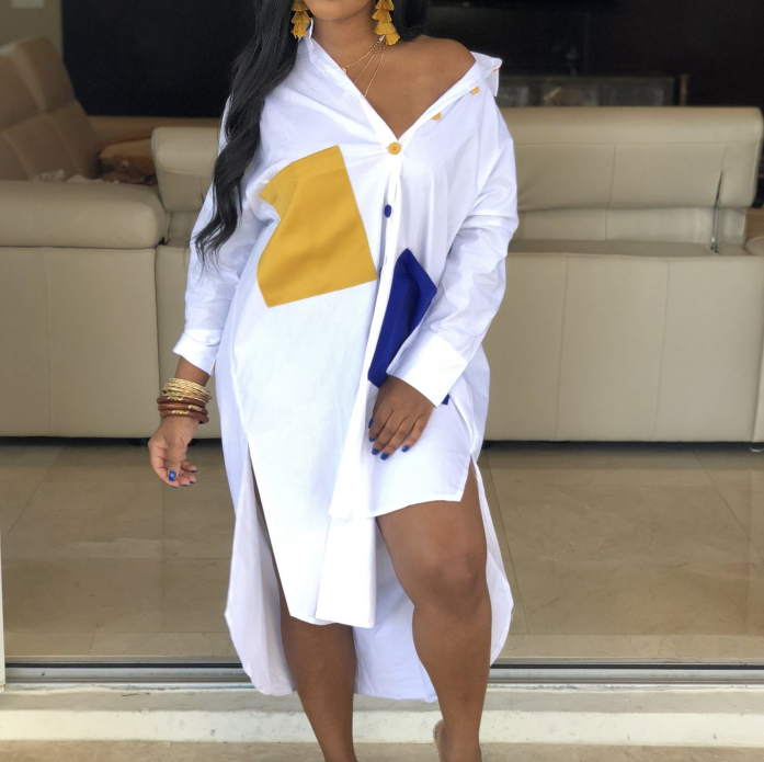 Irregular V-Neck Women Long Sleeve Pocket Dresses