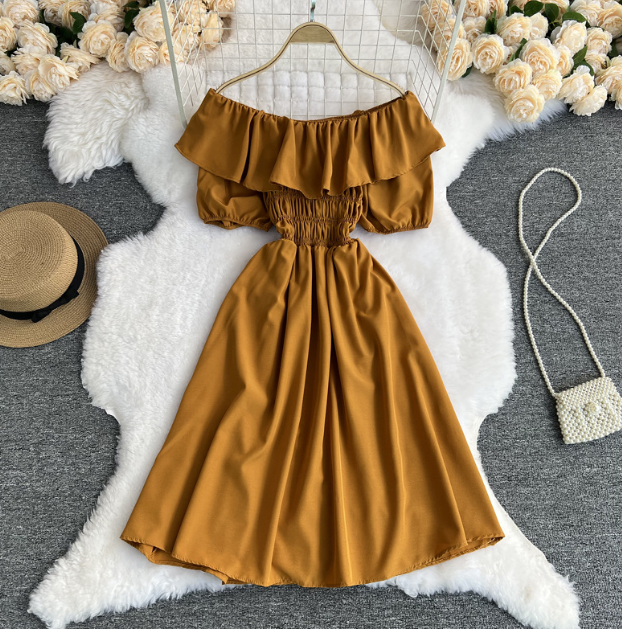 Sweet Lotus Leaf Temperament One-Piece Neck Dress