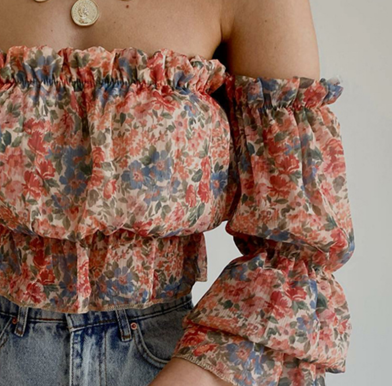 Women's Floral One Shoulder Print Chiffon Top