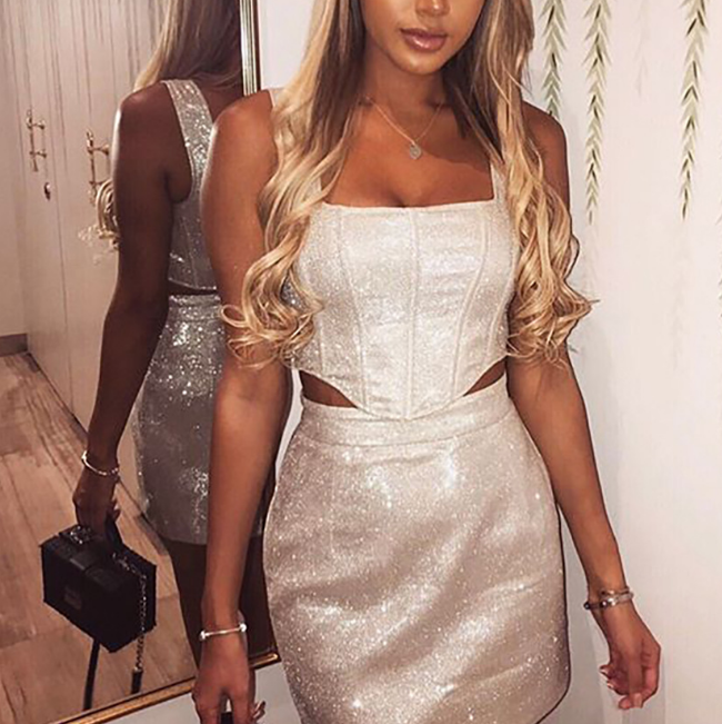 Slim Fashion Sling Backless Pack Hip Two-Piece Set