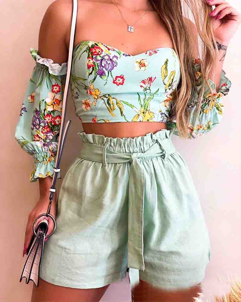 Women'S One-Shoulder Print Two-Piece Set