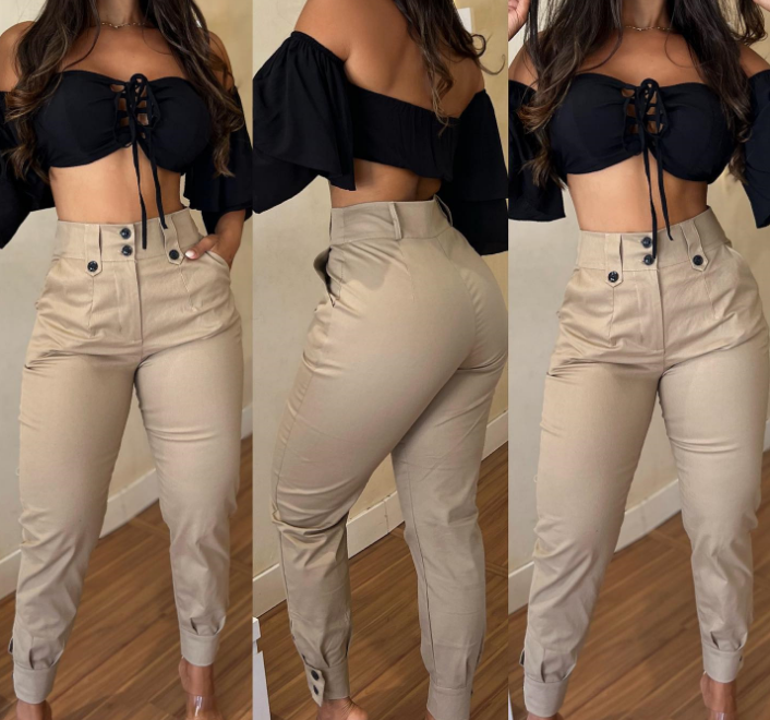 Design Khaki Casual Long Pants