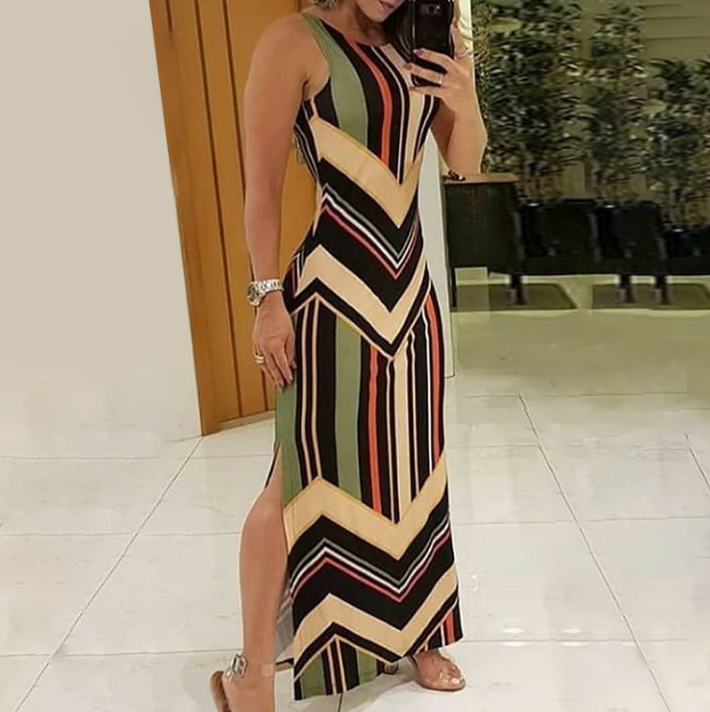 Women's Printed Sleeveless Slit Dress