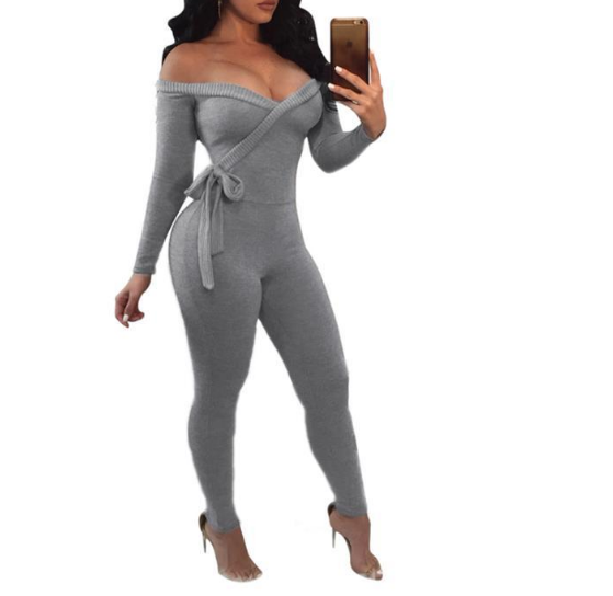 Sexy V-Neck High Waist Off-Shoulder Jumpsuit