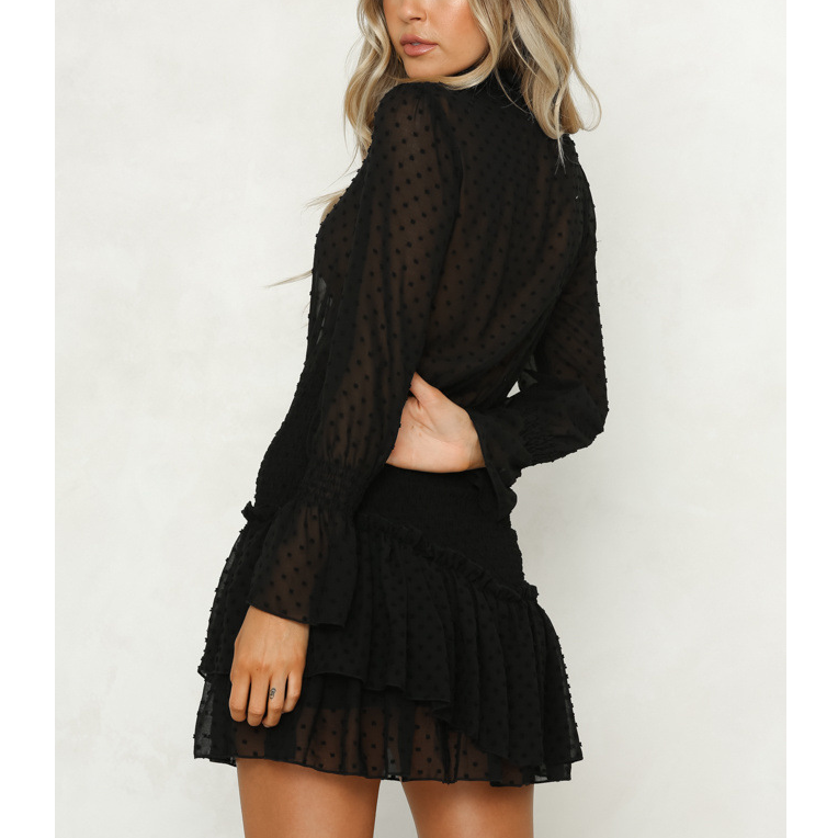 Solid Color Fashion Sexy Backless Long Sleeve Chiffon Princess Dress