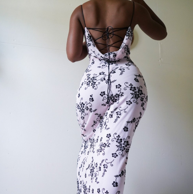 Women's Black Floral Sleeveless Dress