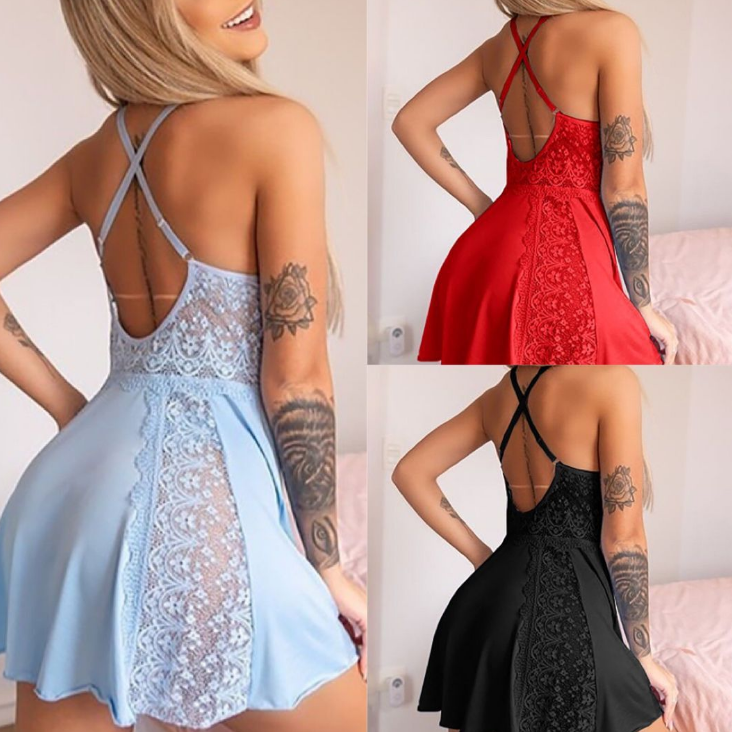 Women's Sexy Lace Deep V-Neck Sling Dress