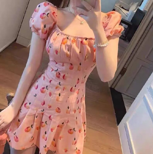 Temperament Sweet Floral Peach Pink Dress