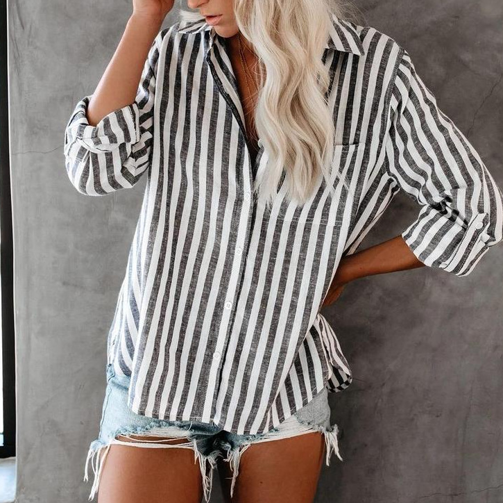 Striped Cardigan Loose Long Sleeve Shirt