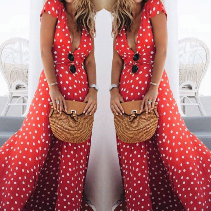 Women'S Sexy V-Neck Short Sleeve Dress