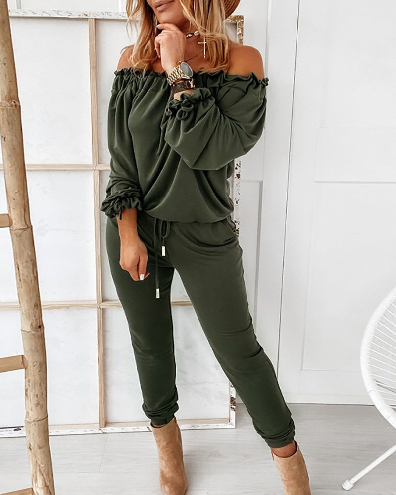 Long Sleeve Women's One-shoulder Jumpsuit