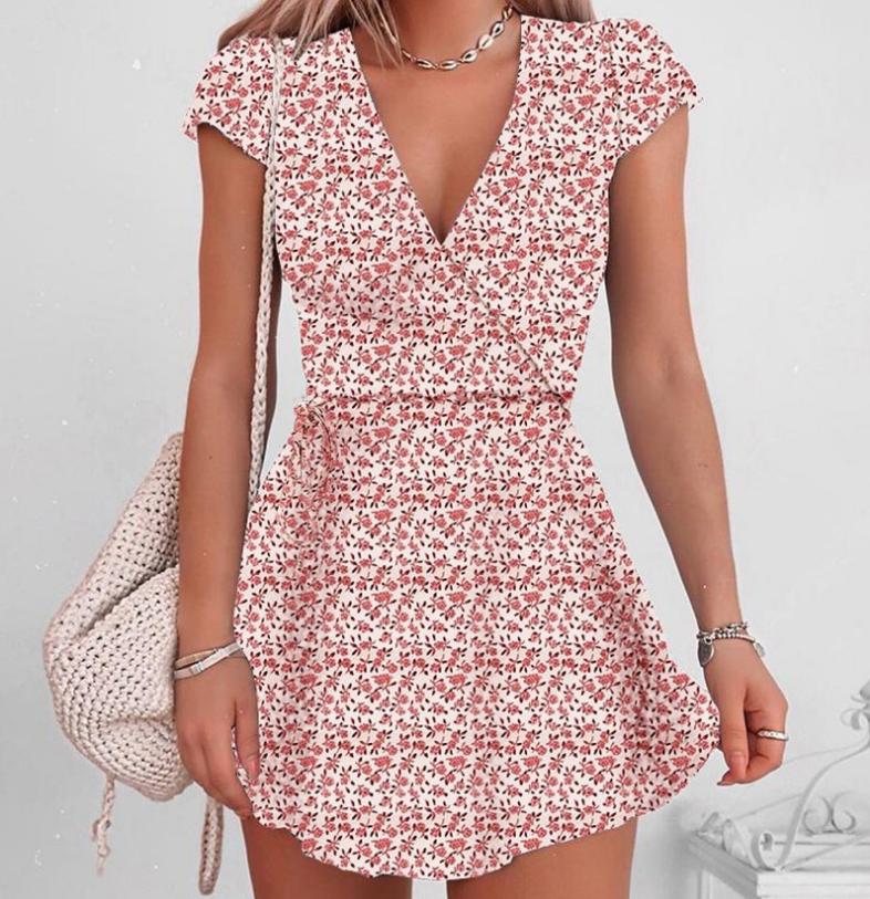 V-Neck Sweet High Waist Floral Dress