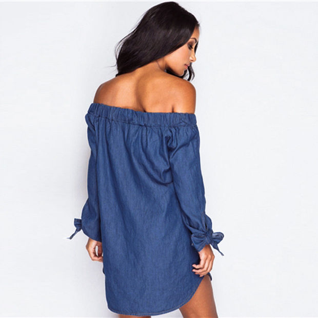 Butterfly Hot Sale Autumn Stylish Sexy Long Sleeve Denim One Piece Dress