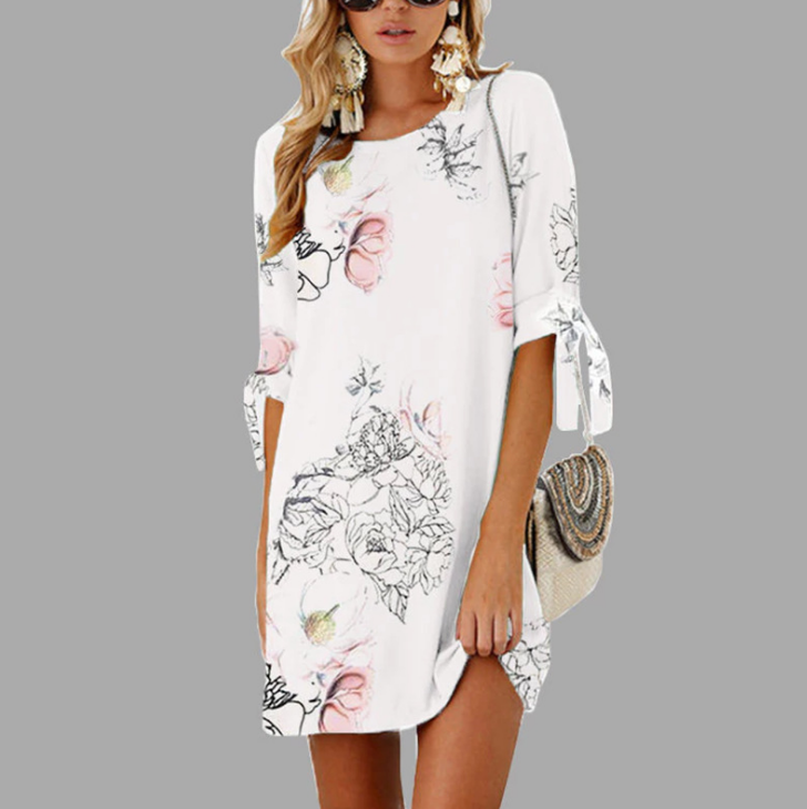 Fashion Print Round Neck Princess Dress