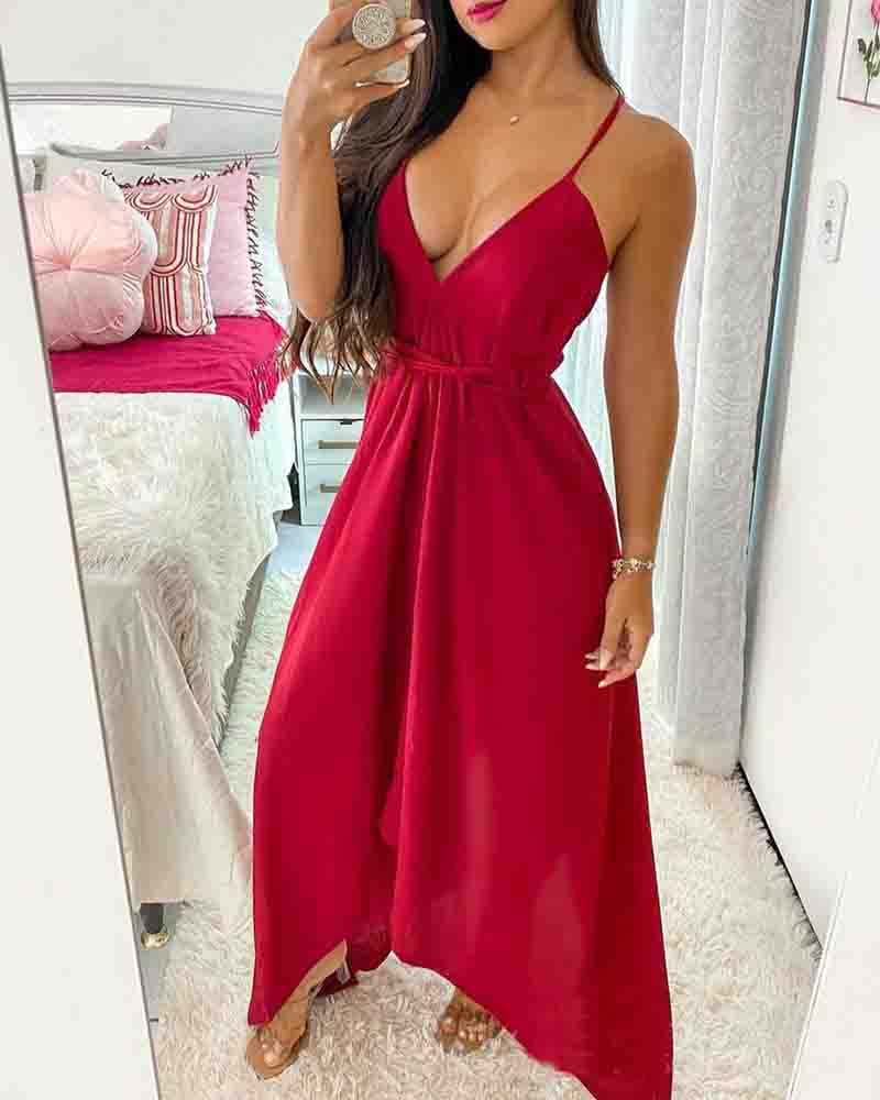 Sling Irregular V-Neck Sleeveless Dress