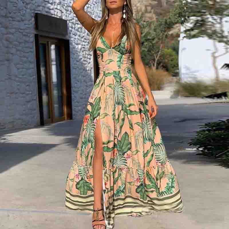 V-neck Printed Casual Sling Sleeveless Dress