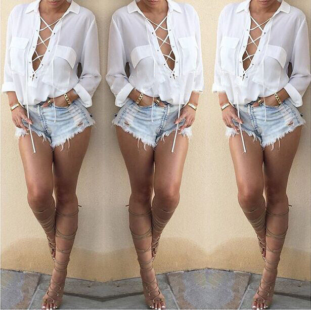 SEXY V-NECK LONG-SLEEVED CHIFFON SHIRTS