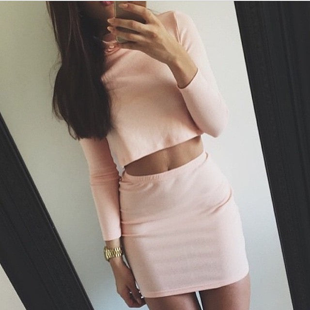SLIM LONG-SLEEVED TWO-PIECE DRESS