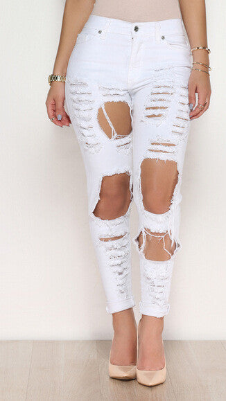 Sexy hole tight jeans stretch long pants