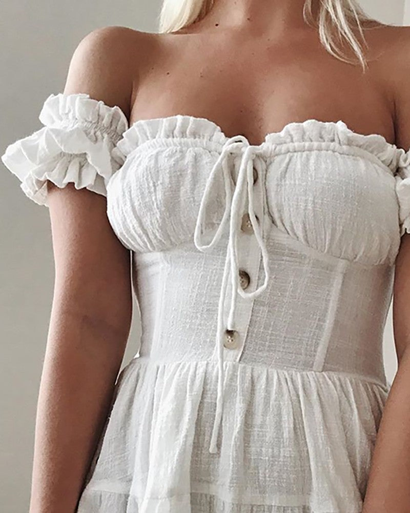 Women'S Ruffled Fashion Temperament Sexy Off-Shoulder Dress