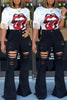 High Waist Retro Stretch Ripped Bell-Bottoms Jeans
